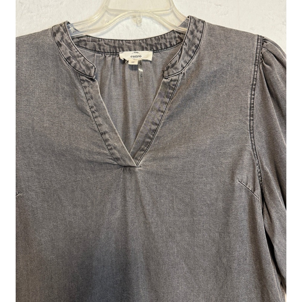 Entro Women's Gray Chambray Tunic‎ Dress Size M Western Chic Prairie Country - Picture 10 of 15